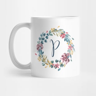 Floral Monogram P Colorful Full Blooms Mug